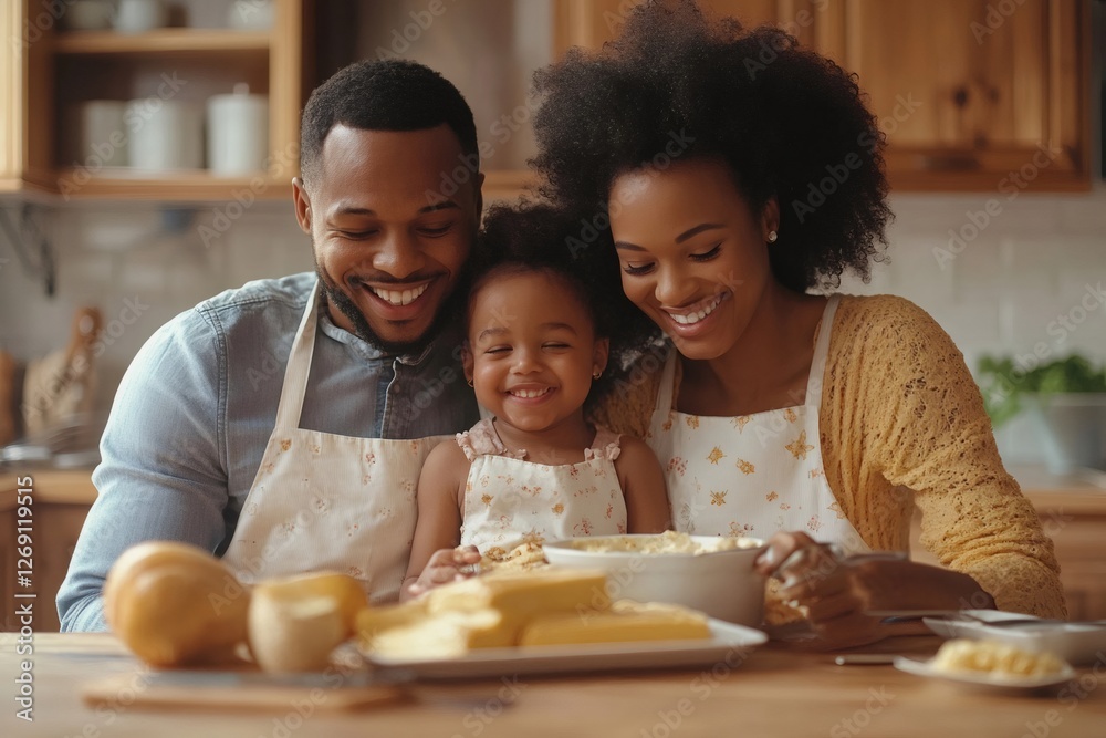 Happy family cooking and having fun in kitchen Happy family cooking and having fun in kitchen