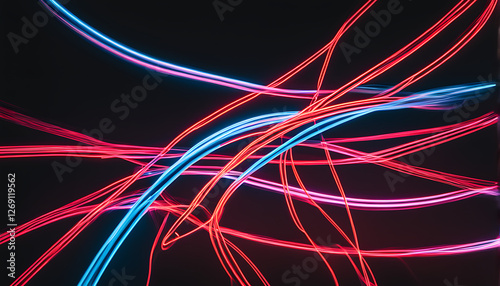 twisting neon light trails in the dark
