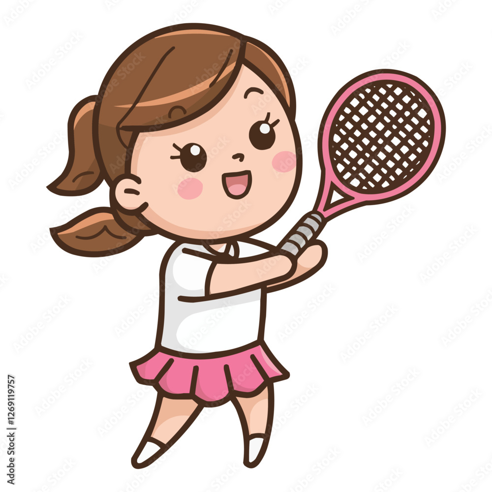 Cute Cartoon Tennis Girl