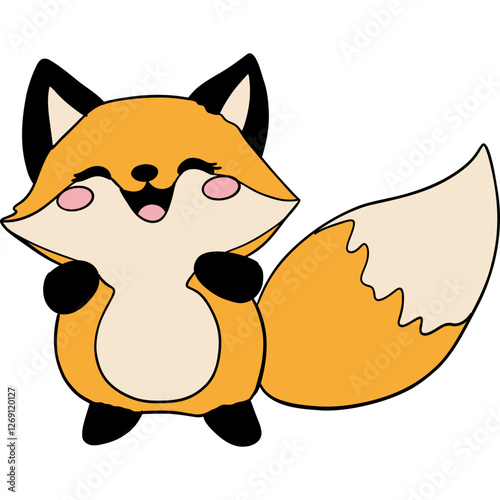 Cute cartoon fox with a happy expression and bushy tail.