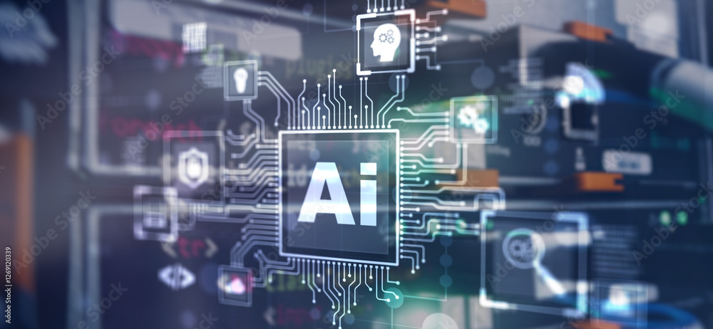 Artificial Intelligence Processor Concept. Abstract server background Artificial Intelligence Processor Concept. Abstract server background