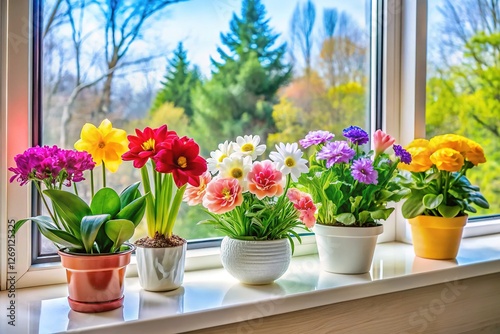 Wallpaper Mural Beautiful Indoor Plants on Plastic Windowsill Torontodigital.ca