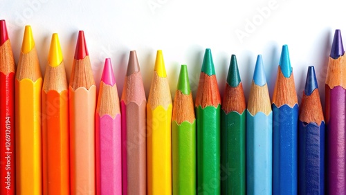 Colored Crayons on White Background with Copy Space