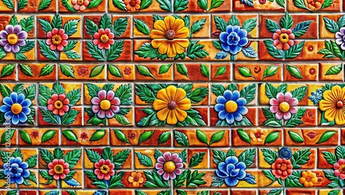 Wallpaper Mural Glazed Brick Wall with Floral Pattern Torontodigital.ca
