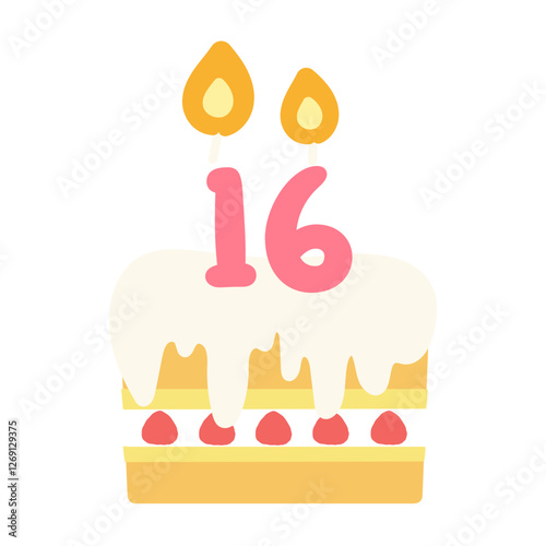 16歳　誕生日ケーキ　アニバーサリーケーキ　イラスト