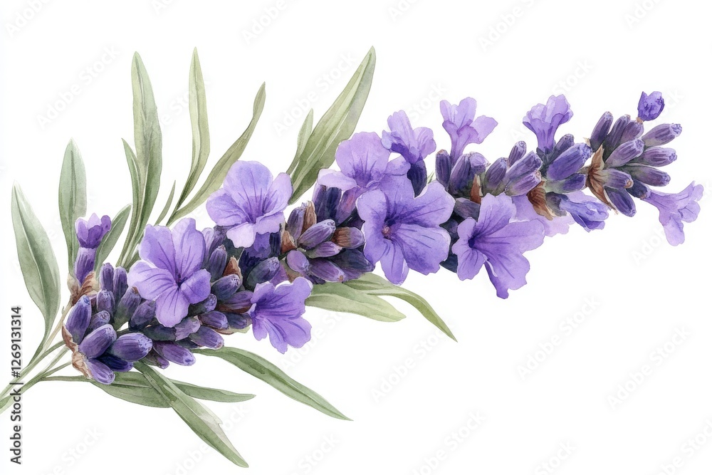 Obraz premium A border of watercolor lavender blossoms with a white background