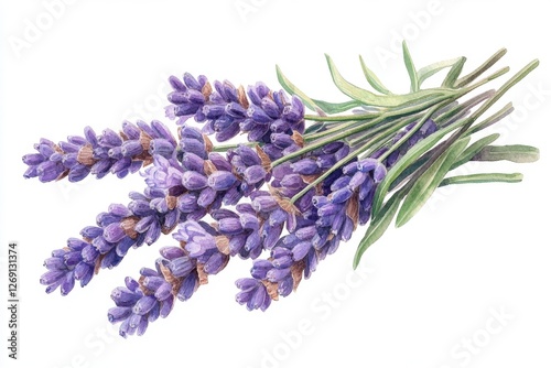 Watercolor lavender flowers border with a white backdrop