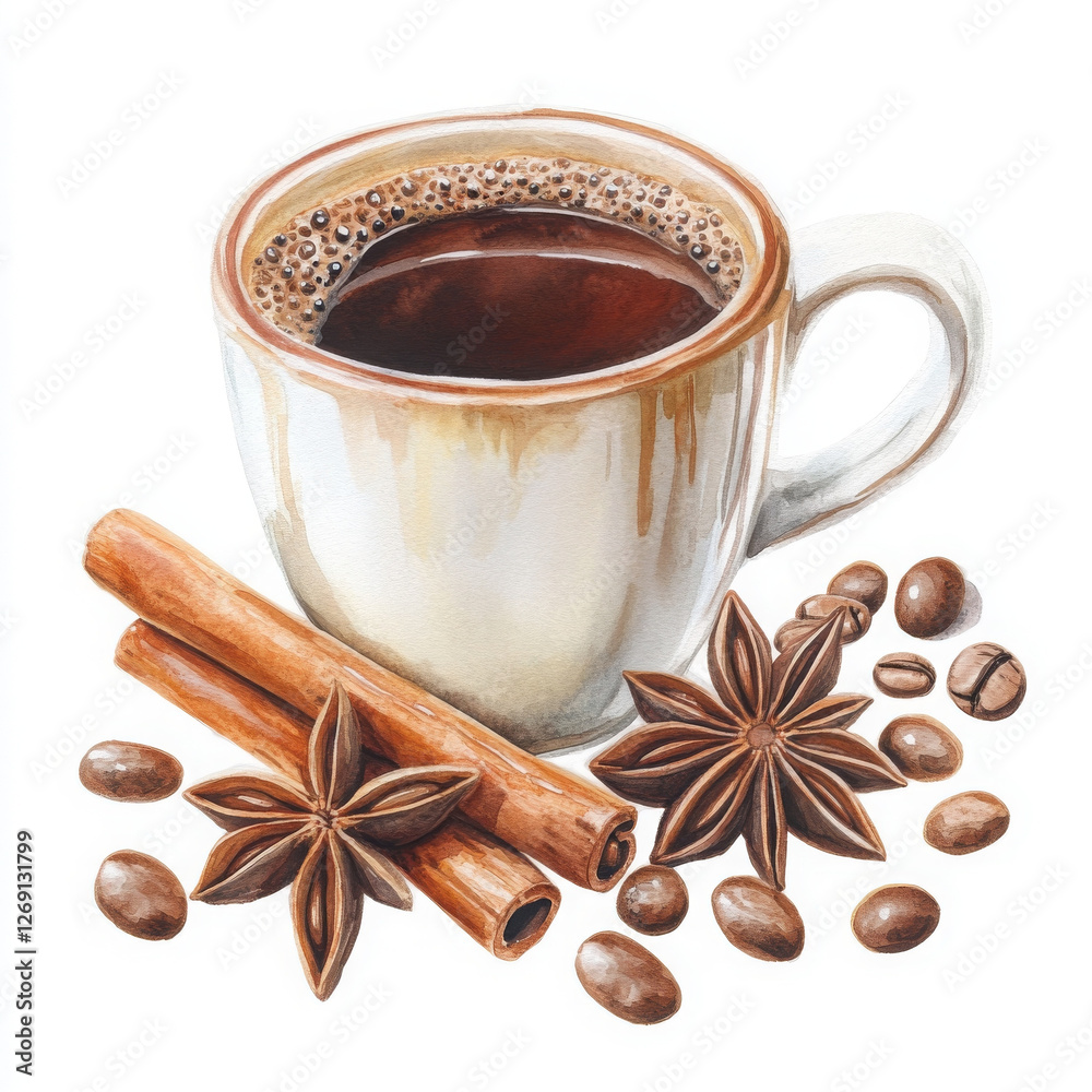 Fototapeta premium Aromatic coffee drink with spice for happy mood