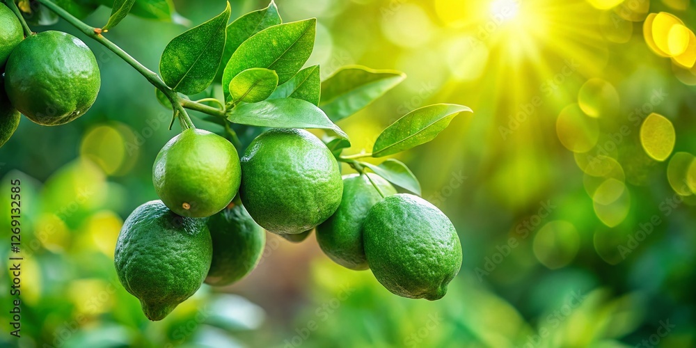 Ripe Green Lemons on Branch, Selective Focus, Garden Photography Ripe Green Lemons on Branch, Selective Focus, Garden Photography