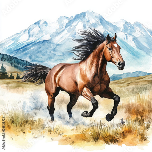 Brown horse gallops freely across an open field, spirited and wild