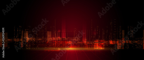 Illustration Abstract Digital technology, light line and red cyber space background. Vector communication, innovation futuristic technology, connect internet network system, future big data, concept