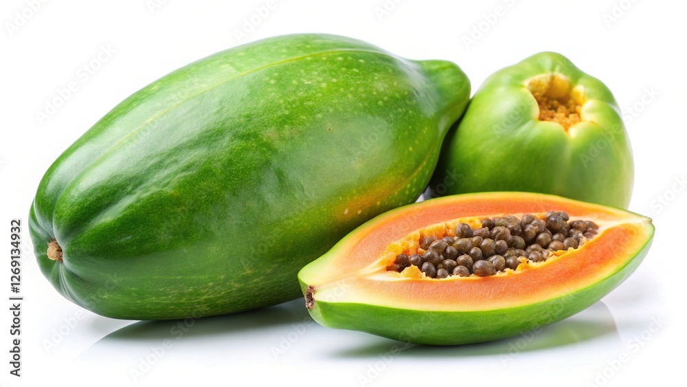 Small Green Papaya Hanging on Tree Branch Small Green Papaya Hanging on Tree Branch
