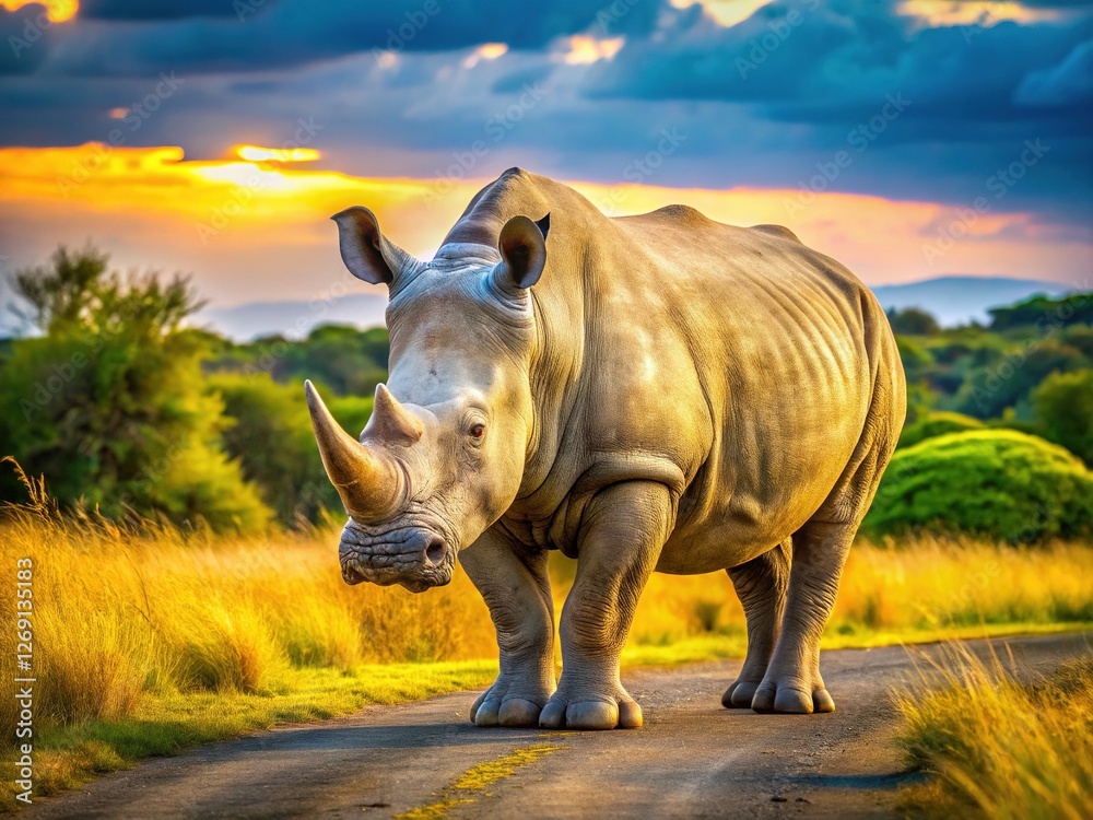 Fototapeta premium Southern White Rhinoceros in the Wild