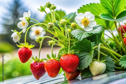 Strawberry Plant White Flowers Spring Growth