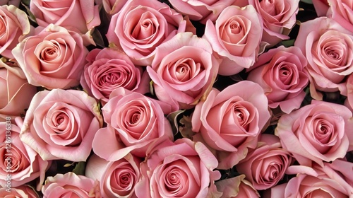 Soft pink roses in pastel hues create a gentle blurred background texture and pattern