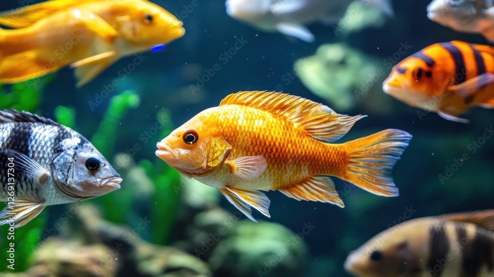 Naklejka premium Vibrant Aquarium Fish: A Colorful Underwater World