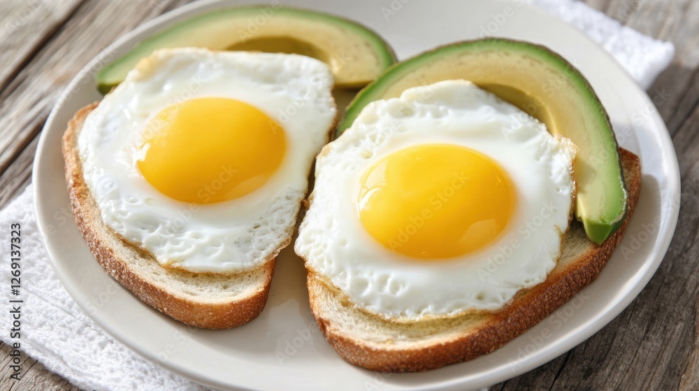 Delicious fried eggs with avocado toast: A healthy and satisfying breakfast Delicious fried eggs with avocado toast: A healthy and satisfying breakfast