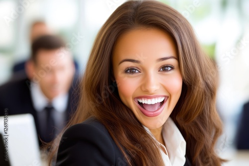 Free Download Businesswoman celebrating team success in office - GFXLoad