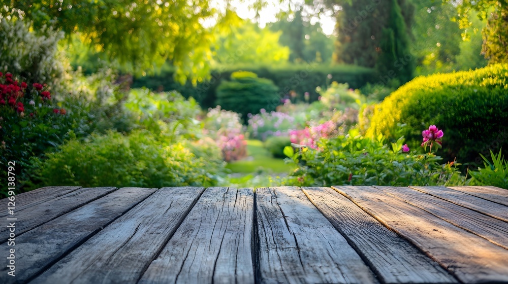 rustic wooden deck overlooking lush garden rustic wooden deck overlooking lush garden