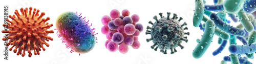 png set Microscopic View of Various Bacteria and Viruses