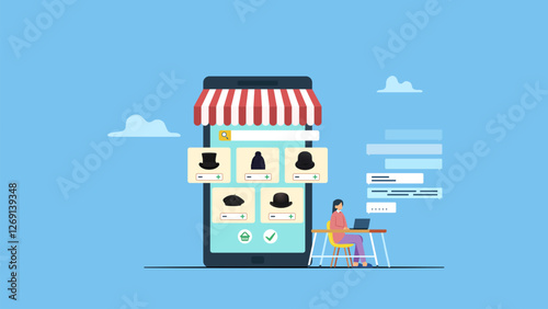 Online shop owner working on laptop to replay to messages. Entrepreneur small business, online shop concept.
