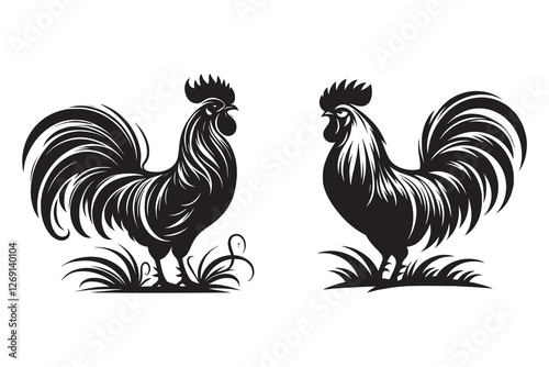 Rooster silhouette with white background