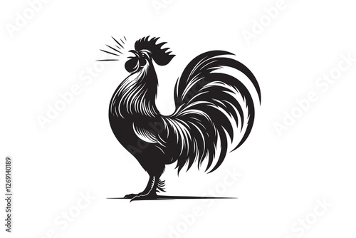 Rooster silhouette with white background 