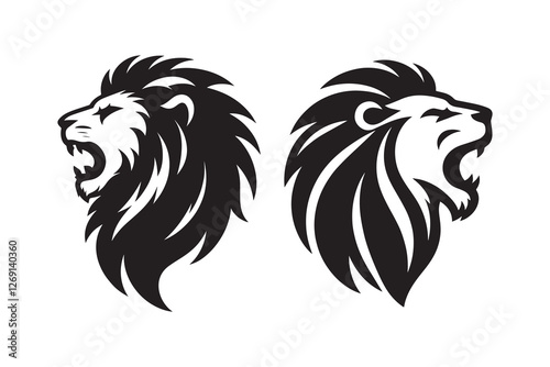 A Lion roaring silhouette with white background
