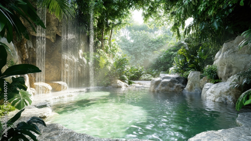 Naklejka premium jungle spa with a natural rock pool 