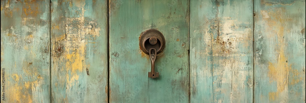 Fototapeta premium Rusted Door Handle on Weathered Wooden Door