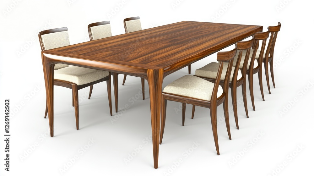 A functional dining table with a smooth wooden surface and slim yet strong chairs, designed for everyday use.
