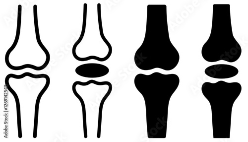 Joint pain icon depicting knee bones with pain symbols for arthritis inflammation injury orthopedic health concepts. Bone pain vector showing inflammation in knee.  Vector illustration 