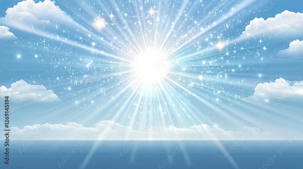Heavenly Light Rays Shining Brightly Over Peaceful Ocean Blue Sky Cloudscape Divine Spiritual Background Image Serene Tranquil Magical Peaceful Heavenly Light Rays Shining Brightly Over Peaceful Ocean Blue Sky Cloudscape Divine Spiritual Background Image Serene Tranquil Magical Peaceful