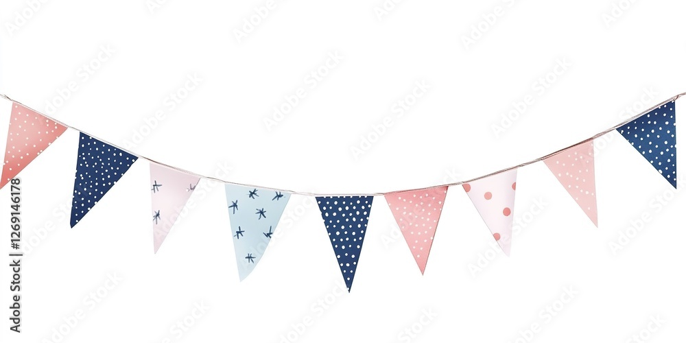 Obraz premium Bright and cheerful bunting flags in a row, great for party and carnival decoration, isolated on white background