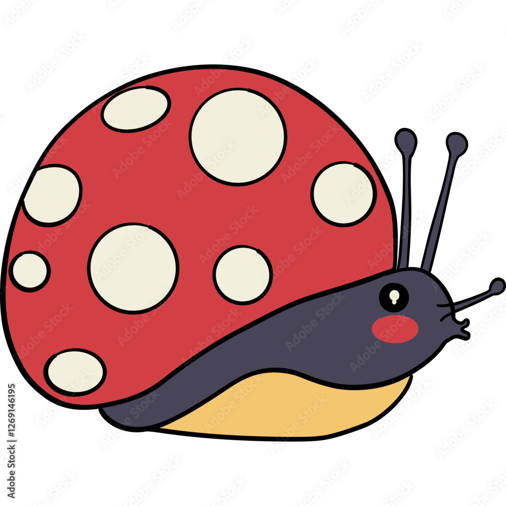 Obraz premium Whimsical cartoon snail with a red polka-dot shell.