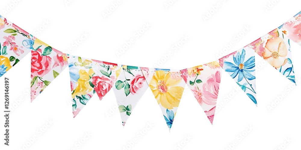 Obraz premium Bunting flags Straight line banner best for Birthday party and carnival garland decoration. Isolated white background --ar 2:1 --v 6.1 Job ID: b25c31cc-db8e-4606-a16c-cf50e764b5fd