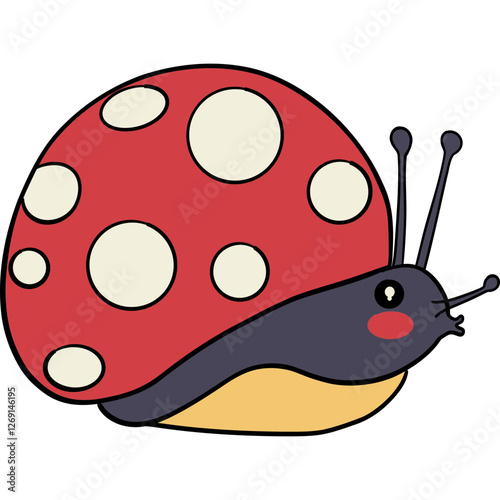 Whimsical cartoon snail with a red polka-dot shell.