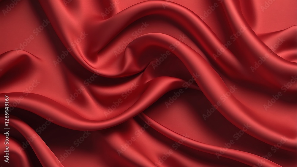 Obraz premium Luxury red shiny satin fabric cloth abstract wavy background.