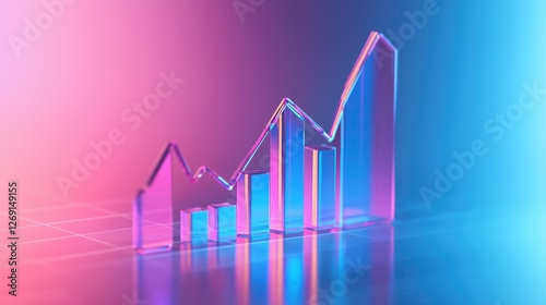 Abstract 3D glass graph symbolizing financial growth in a modern minimalistic design.
