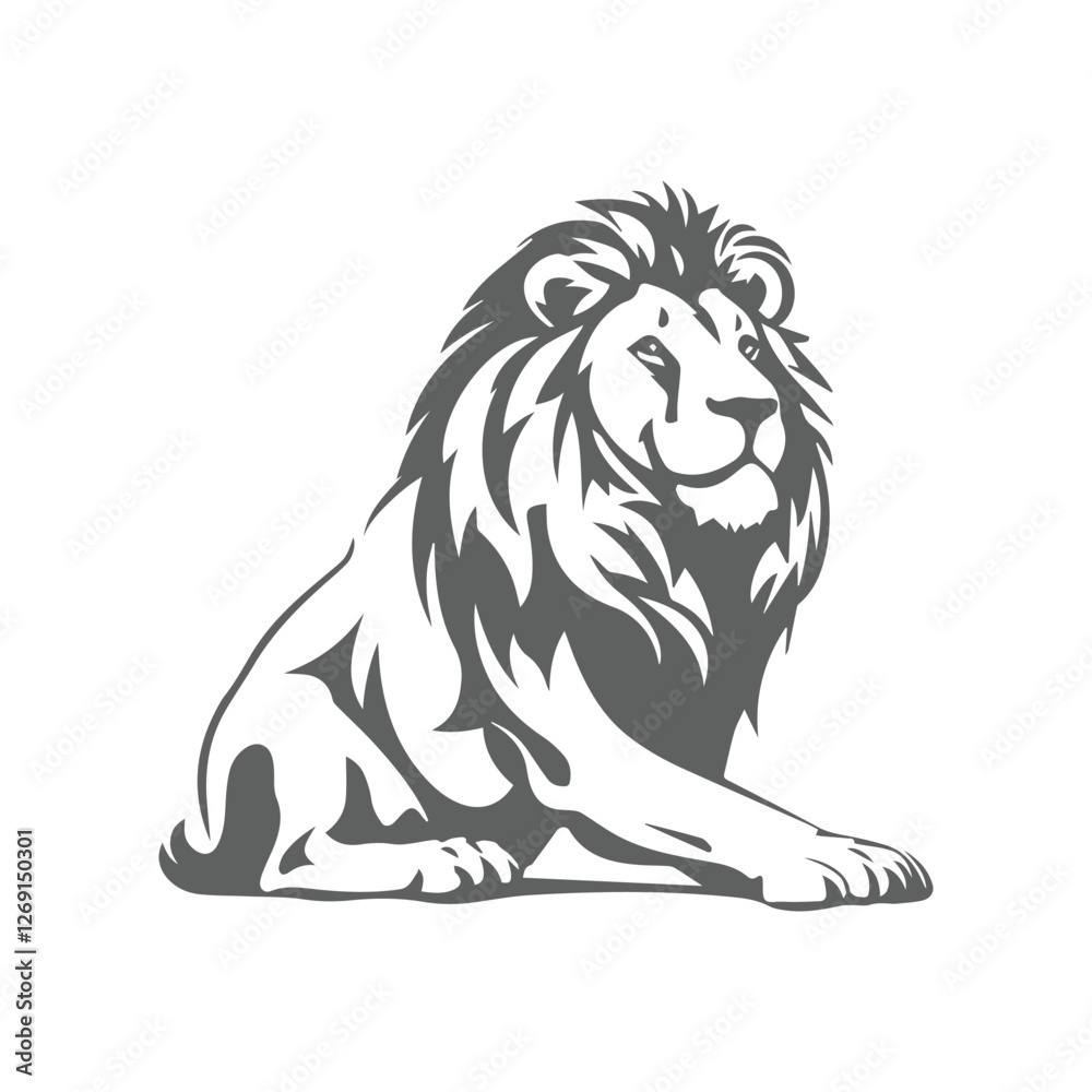 Fototapeta premium vector Lion silhouette with black and white design, isolated on white background, generated ai
