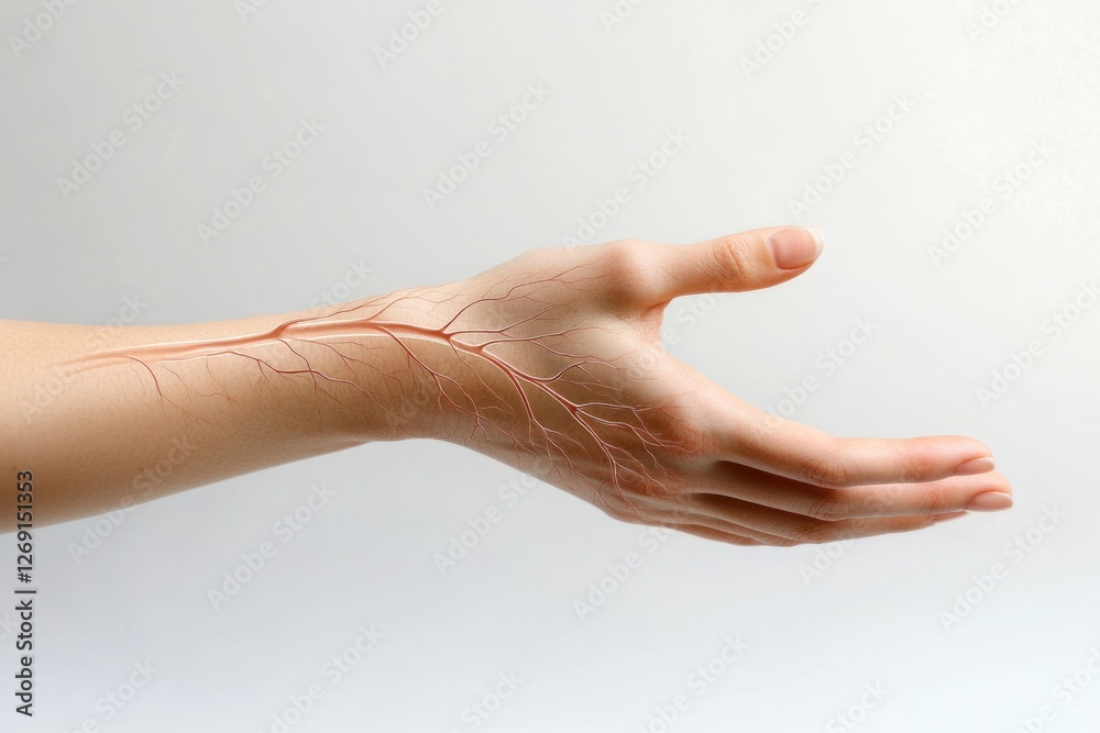 A close-up of a human hand showing visible veins A close-up of a human hand showing visible veins