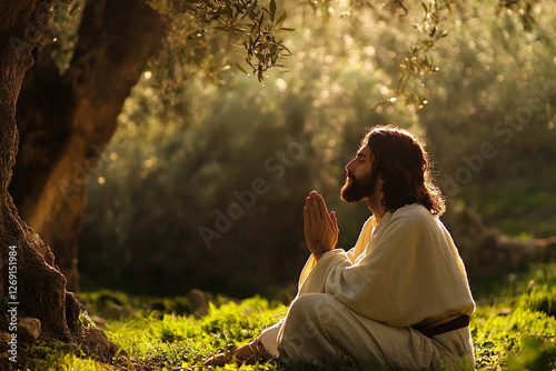 Wallpaper Mural Jesus Christ praying in the garden of Gethsemane. Generative AI Torontodigital.ca