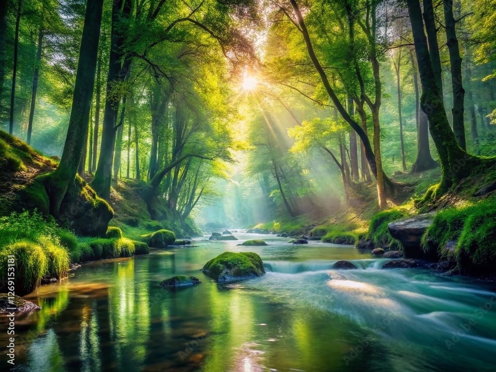 Fototapeta premium Serene Forest River Escape: Lush Nature Photography