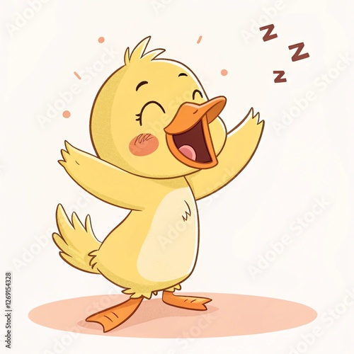 A Q version of a little duck just woke up illustration