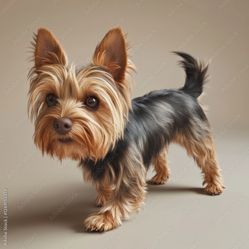 Realistic 3D Yorkshire Terrier Dog in Crouching Position Realistic 3D Yorkshire Terrier Dog in Crouching Position