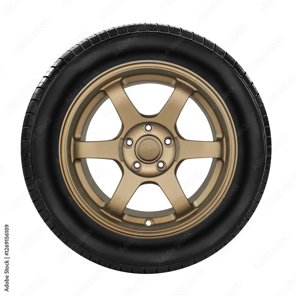 car wheels and tire side view gold color isolated on white background. car wheels and tire side view gold color isolated on white background.