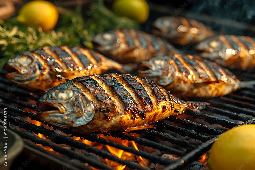 Grilled Fish On Charcoal Grill Grilled Fish On Charcoal Grill