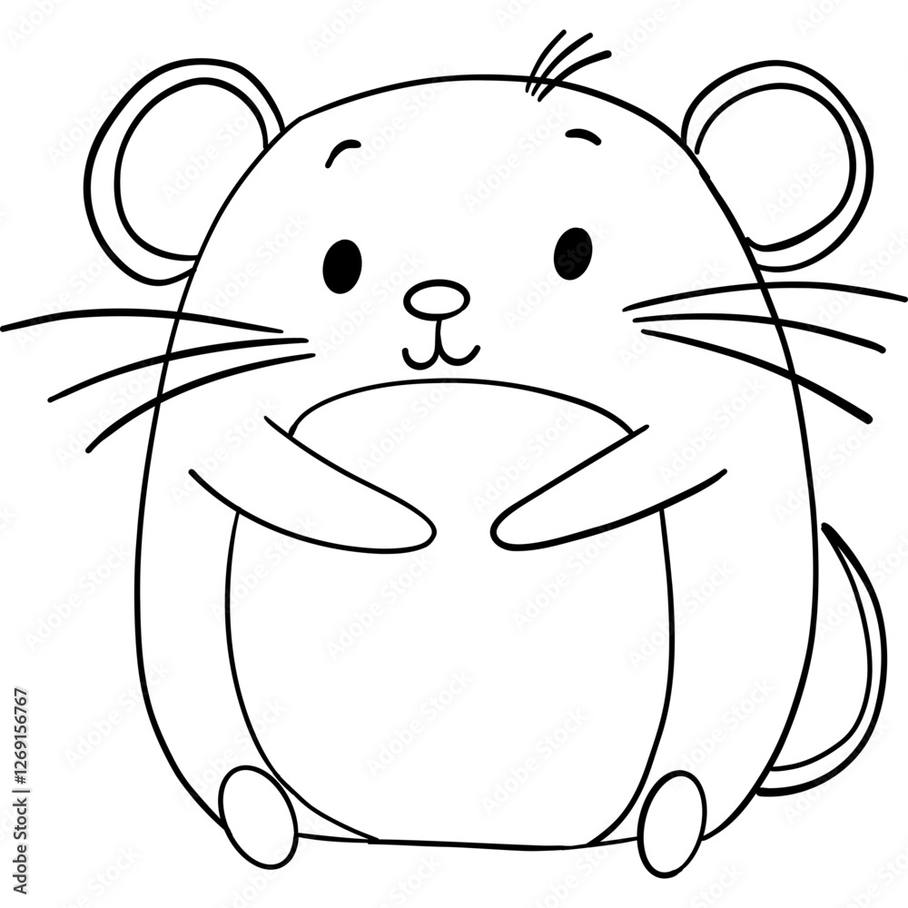 Fototapeta premium Cute cartoon mouse with a round body and a cheerful expression. outline for coloring.