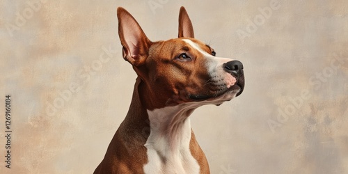 Bull Terrier Shaking Its Head with Ears Flapping in Soft Light