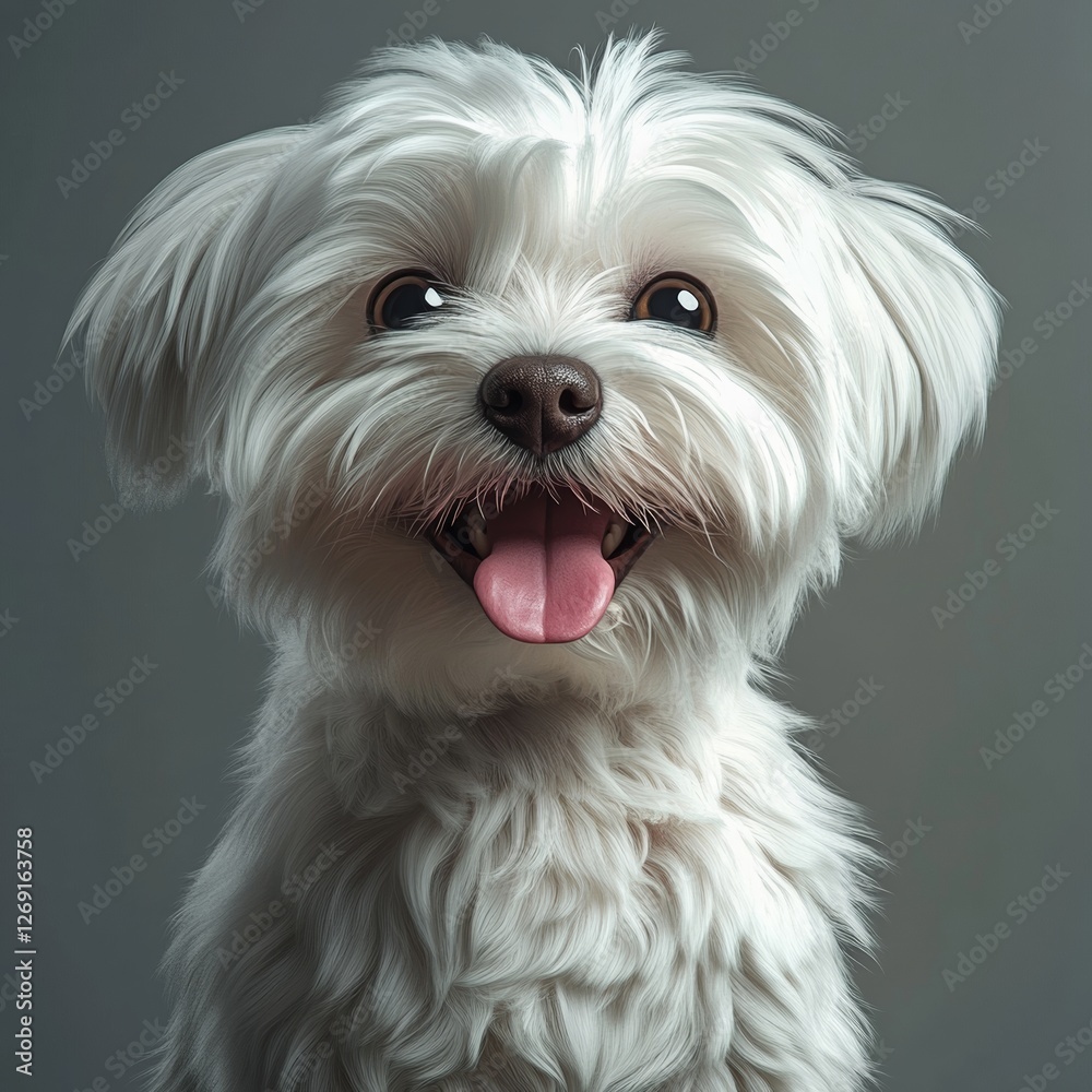 Playful Maltese Dog Sitting with Tongue Out and Happy Expression Playful Maltese Dog Sitting with Tongue Out and Happy Expression